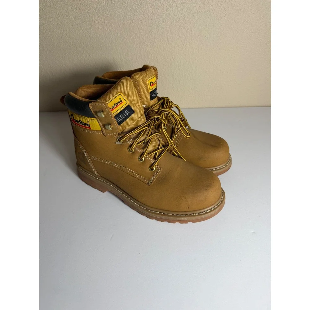OverStone Mens Steel Toe Work Boots Wheat Leather Goodyear Welted